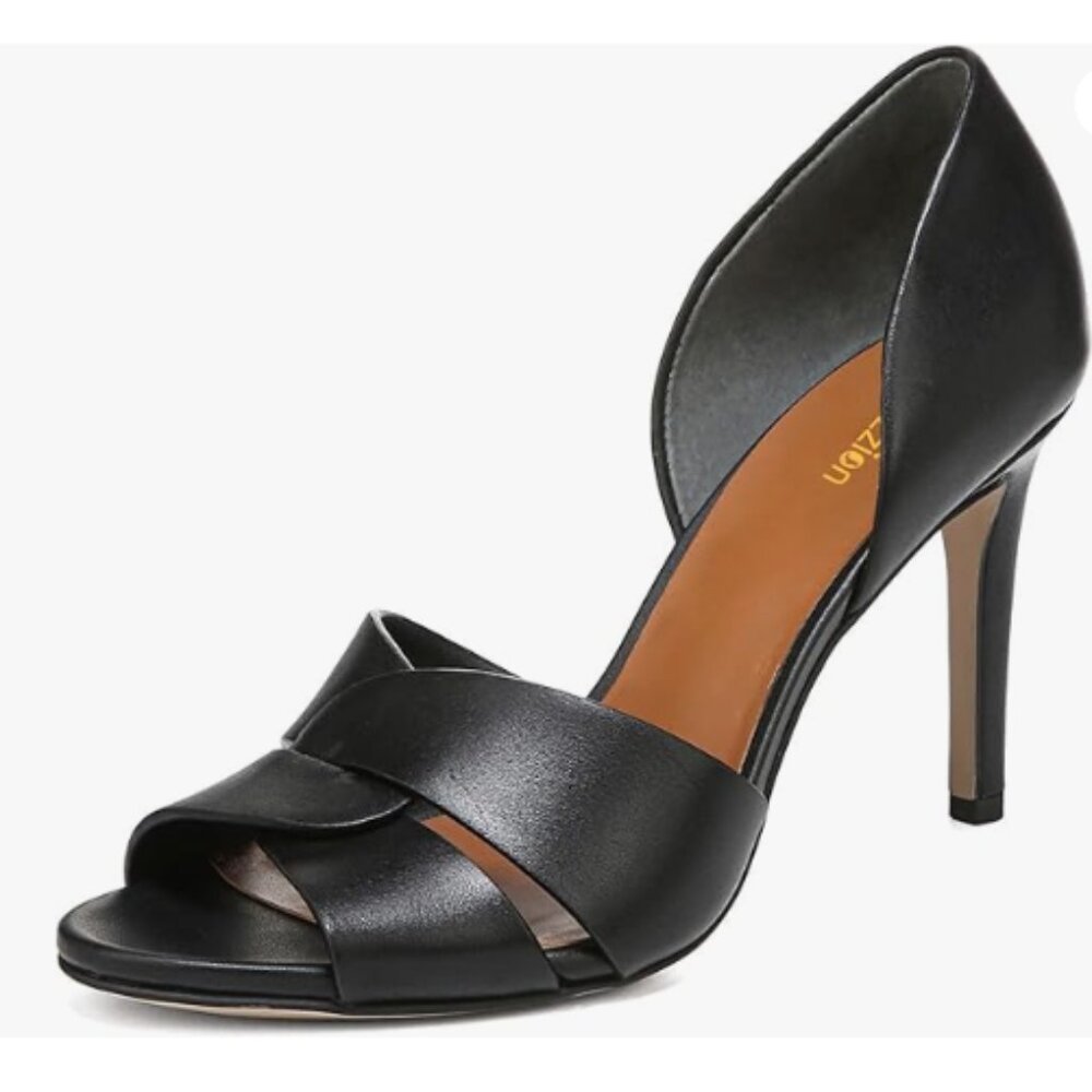 Women's Black Leather Open-Toe Dress Sandals